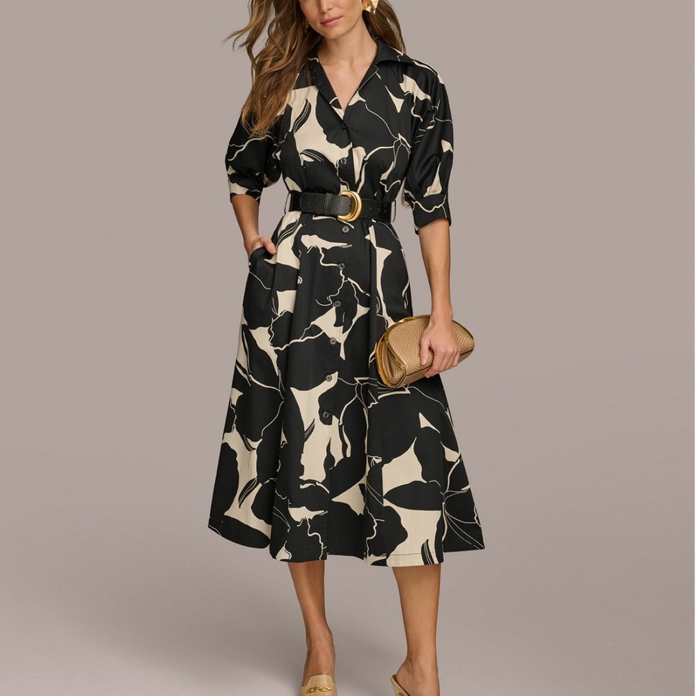 Elegant Black and Cream Midi Dress